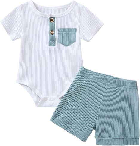Baby Boy Outfits 2 Piece Short Sleeve Romper Top and Shorts Set Baby Boy Summer Clothes 0-18M in Saudi Arabia