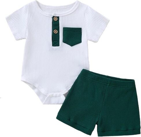 Baby Boy Outfits 2 Piece Short Sleeve Romper Top and Shorts Set Baby Boy Summer Clothes 0-18M in Saudi Arabia