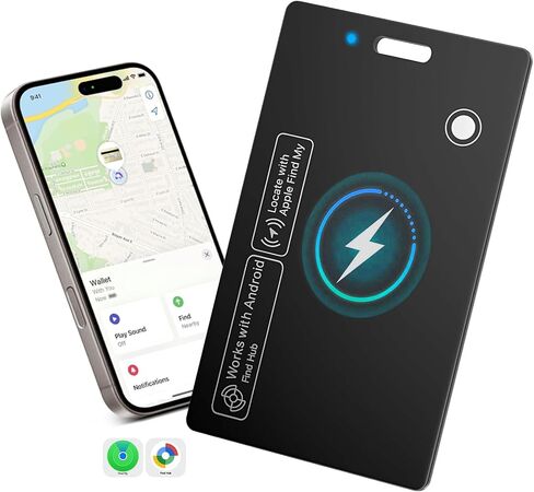 2026 بطاقة تعقب المحفظة ذات النظام المزدوج القابلة لإعادة الشحن، متوافقة مع Apple Find My & Google's Find Hub، محدد موقع العنصر، متتبع حجم بطاقة الائتمان، مقاومة للماء وخفيفة (أسود، أبيض) in Kuwait