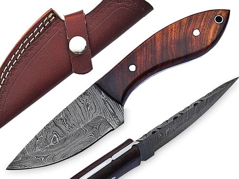 8inch Custom Handmade Damascus blade knife/Fixed blade knife with sheath/Fixed Blade Knives/Skinning Knives/Hunting Knives/EDC Knives (Brown) in Kuwait