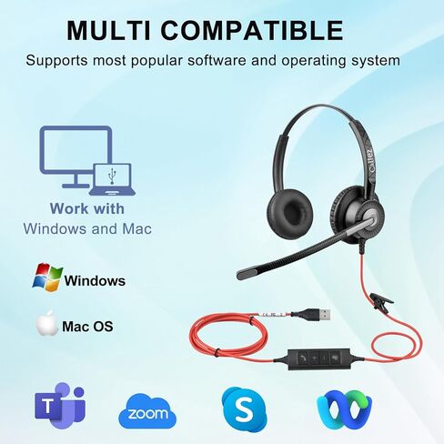 سماعة رأس USB سلكية من Callez مع ميكروفونات إلغاء الضوضاء المزدوجة ENC، سماعة كمبيوتر على الأذن لأجهزة الكمبيوتر المحمول، سماعات عمل احترافية لفرق المكاتب المنزلية، مركز اتصال Skype Zoom، التحكم في المكالمات لفرق MS in Saudi Arabia