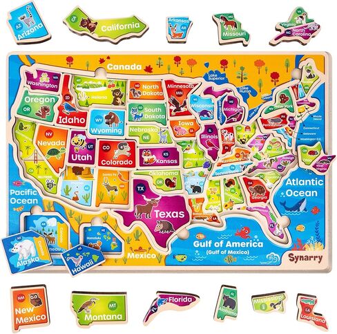 SYNARRY Large USA World Solar System Wooden Puzzles for Kids Ages 4-6, Wood Jigsaw Puzzles Educational Games Toys Gifts for Toddlers, Learning United States World Space Maps for Boys Girls Ages 3-8 in Saudi Arabia