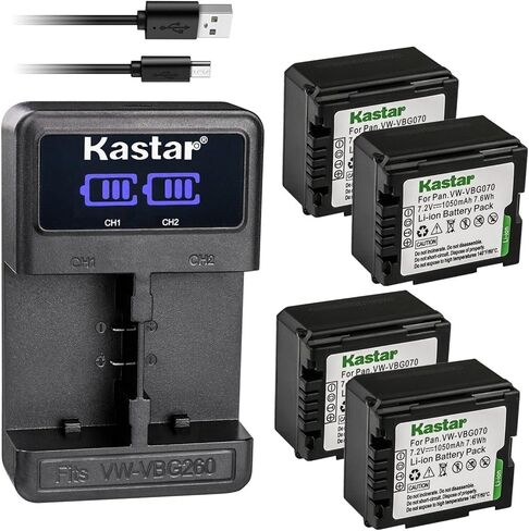 بطارية Kastar 3 عبوات VW-VBG070 وشاحن USB LED2 متوافق مع كاميرا باناسونيك HDC-TM300P HDC-TM300PC HDC-TM350 HDC-TM650 HDC-TM700 HDC-TM700K HDC-TM750 HDC-TMT750GK NV-GS90 NV-GS98GK in Kuwait