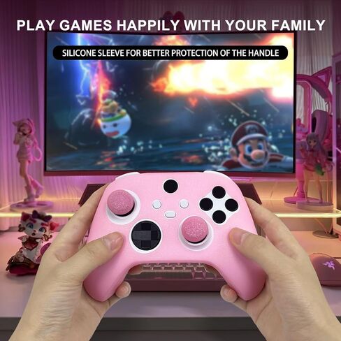 غطاء حماية من السيليكون مضاد للانزلاق باللون الوردي اللامع لجهاز تحكم Xbox Series X/S، 8 قطع من أغطية مقابض الإبهام اللامعة وغطاءين للمقبض. in Saudi Arabia