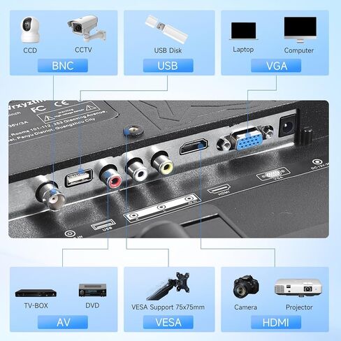 شاشة CCTV 21.5 بوصة عالية الدقة (1920 × 1080)، 16:9 مع BNC/VGA/HDMI/مكبر صوت مدمج معدل تحديث 60 هرتز، شاشة لأجهزة الكمبيوتر المحمولة وأجهزة الكمبيوتر وأجهزة الكمبيوتر المكتبية، شاشة LED، VESA 75x75 مم in Kuwait