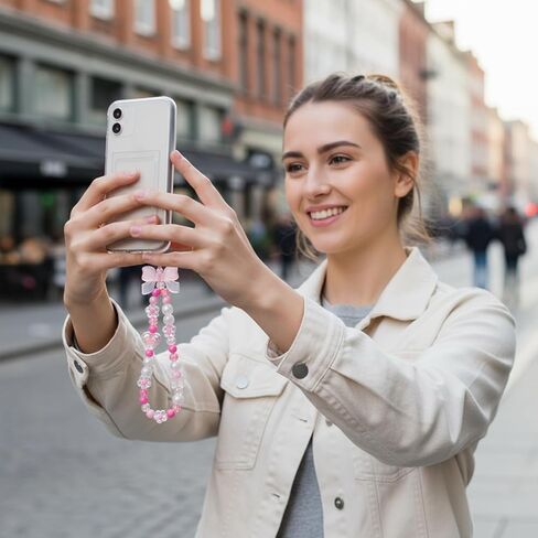 4 Pcs Phone Charms Strap, Cute Beaded Phone Lanyard Pink Wrist Strap, Case Charms Butterfly Heart Star Flower Anti-Theft Chain String Lanyard Keychain For Women in Saudi Arabia