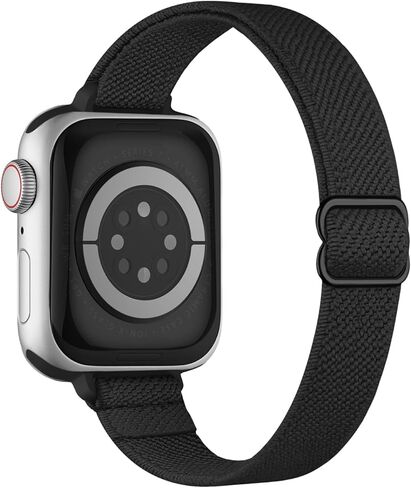 حزام رفيع قابل للتمدد متوافق مع أساور ساعة Apple 41 مم 40 مم 38 مم 42 مم 44 مم 45 مم 46 مم 49 مم للنساء والرجال، حزام رياضي رفيع من النايلون المرن لسلسلة iWatch 11 10 9 8 7 6 5 4 3/SE/Ultra 3 2 1 in Kuwait
