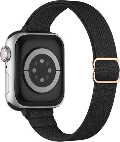 حزام رفيع قابل للتمدد متوافق مع أساور ساعة Apple 41 مم 40 مم 38 مم 42 مم 44 مم 45 مم 46 مم 49 مم للنساء والرجال، حزام رياضي رفيع من النايلون المرن لسلسلة iWatch 11 10 9 8 7 6 5 4 3/SE/Ultra 3 2 1 in Kuwait