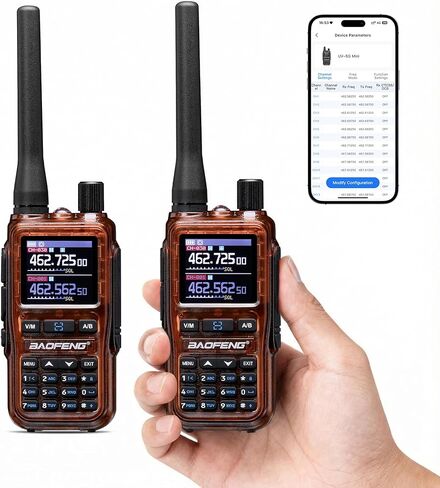 [متوافق مع Chirp] راديو Baofeng UV-5G Mini GMRS المحمول مع برمجة تطبيق BT، جهاز اتصال لاسلكي طويل المدى GMRS مكرر قادر، مع جهاز استقبال 8 نطاقات، 999 قناة، للطرق الوعرة، عبوتان، كهرماني in Saudi Arabia