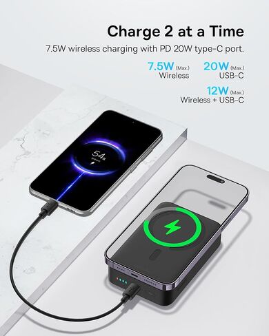 Baseus Magsafe Battery Pack 20000mAh Wireless Portable Charger,PD 20W USB C Fast Charging Battery Pack, Compatible with iPhone 17/16/15/14/13/12 Series, Black in Saudi Arabia
