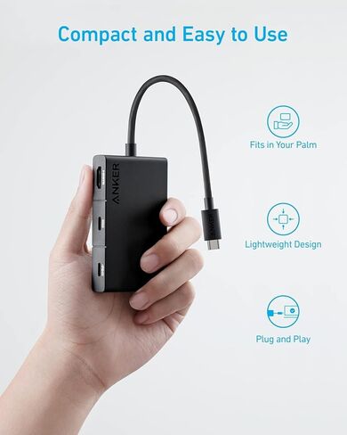 محول Anker USB C Hub 332 (5 في 1، 4K HDMI) - قم بتوسيع الكمبيوتر المحمول USB-C مع HDMI 4K، ومنفذين USB-A 3.0، وقارئات بطاقات SD/TF، ​​وقاعدة مدمجة متوافقة مع أجهزة MacBook، وDell، وHP، وLenovo والمزيد - أسود in Kuwait