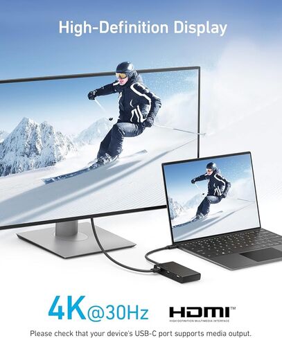 محول Anker USB C Hub 332 (5 في 1، 4K HDMI) - قم بتوسيع الكمبيوتر المحمول USB-C مع HDMI 4K، ومنفذين USB-A 3.0، وقارئات بطاقات SD/TF، ​​وقاعدة مدمجة متوافقة مع أجهزة MacBook، وDell، وHP، وLenovo والمزيد - أسود in Kuwait