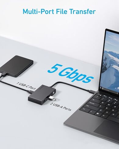 محول Anker USB C Hub 332 (5 في 1، 4K HDMI) - قم بتوسيع الكمبيوتر المحمول USB-C مع HDMI 4K، ومنفذين USB-A 3.0، وقارئات بطاقات SD/TF، ​​وقاعدة مدمجة متوافقة مع أجهزة MacBook، وDell، وHP، وLenovo والمزيد - أسود in Kuwait