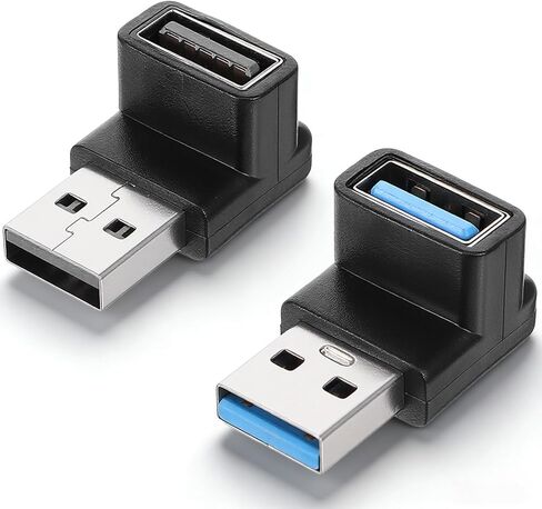 محول USB 3.2 90 درجة، قطعتان، زاوية قائمة USB من النوع A ذكر إلى أنثى موصل موسع لشاحن لوحة مفاتيح الكمبيوتر المحمول والماوس in Kuwait