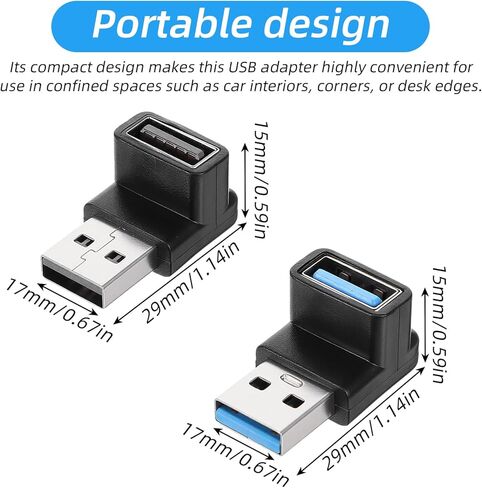 محول USB 3.2 90 درجة، قطعتان، زاوية قائمة USB من النوع A ذكر إلى أنثى موصل موسع لشاحن لوحة مفاتيح الكمبيوتر المحمول والماوس in Kuwait