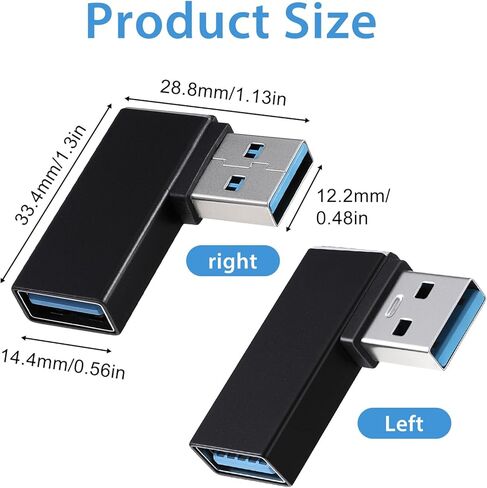 2 حزمة USB محول 90 درجة، 90 درجة زاوية اليسار واليمين USB 3.0 ذكر إلى أنثى محول USB محول الزاوية اليمنى أسود موصل USB موسع للكمبيوتر الشخصي، الكمبيوتر المحمول، شاحن السيارة in Saudi Arabia