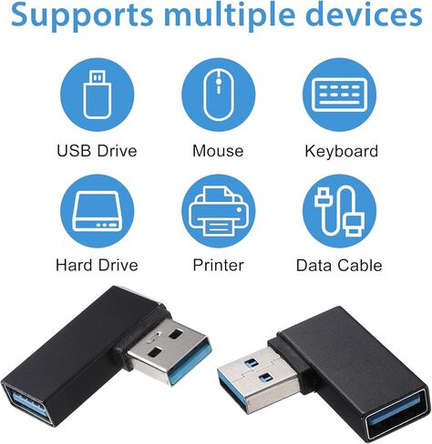 2 حزمة USB محول 90 درجة، 90 درجة زاوية اليسار واليمين USB 3.0 ذكر إلى أنثى محول USB محول الزاوية اليمنى أسود موصل USB موسع للكمبيوتر الشخصي، الكمبيوتر المحمول، شاحن السيارة in Saudi Arabia