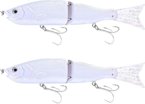 2Pcs White 2 Segment Jointed Swimbaits, 18cm 52g Fishing Lure Attractive Lightweight Bold Fake Floating Minnow for Bait Slow Sinking for Freshwater Saltwater Angling, Topwater Lures in Saudi Arabia