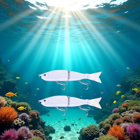 2Pcs White 2 Segment Jointed Swimbaits, 18cm 52g Fishing Lure Attractive Lightweight Bold Fake Floating Minnow for Bait Slow Sinking for Freshwater Saltwater Angling, Topwater Lures in Saudi Arabia