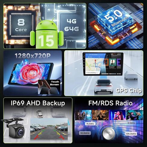 8Core 4GB+64GB for Honda Civic 2016-2020 Car Radio Stereo with Wireless Carplay,5.0 Bluetooth,DSP 46EQ,Android Auto,9inch IPS Touch Screen,Android 15,AHD Backup Camera,59UIs,GPS,FM/RDS in Kuwait