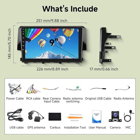 8Core 4GB+64GB for Honda Civic 2016-2020 Car Radio Stereo with Wireless Carplay,5.0 Bluetooth,DSP 46EQ,Android Auto,9inch IPS Touch Screen,Android 15,AHD Backup Camera,59UIs,GPS,FM/RDS in Kuwait