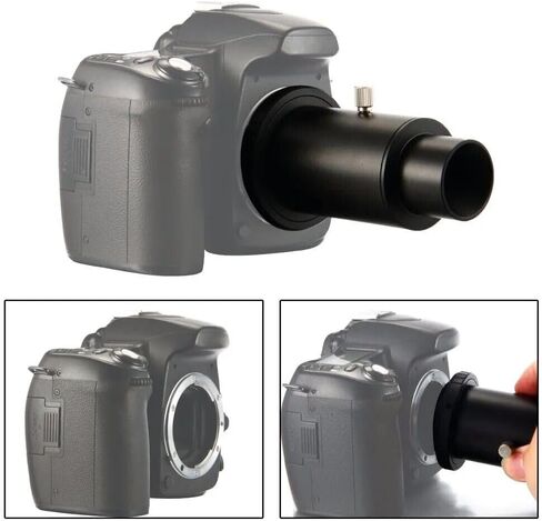 محول تركيب التلسكوب المتوافق مع Canon EOS يتميز بأنبوب تمديد 1.25 بوصة وحلقة على شكل حرف T - ألومنيوم أسود، بدون علامة تجارية، مناسب تمامًا in Kuwait