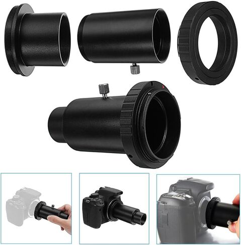 محول تركيب التلسكوب المتوافق مع Canon EOS يتميز بأنبوب تمديد 1.25 بوصة وحلقة على شكل حرف T - ألومنيوم أسود، بدون علامة تجارية، مناسب تمامًا in Kuwait