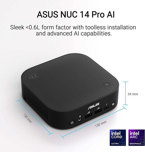 ASUS NUC 14 Pro AI Microsoft Copilot+ AI PC مع Intel Series 2 Core Ultra 7 258V، وذاكرة الوصول العشوائي LPDDR5x بسعة 32 جيجابايت، و1 تيرابايت NVMe SSD، وThunderbolt™ 4، وWiFi 7، وWin 11 Home، والأوامر الصوتية، والوصول إلى الهيكل بدون أدوات، وكمبيوتر صغير in Saudi Arabia