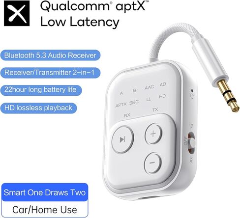 Bluetooth Transmitter Receiver, 3.5mm Auxiliary Jack Bluetooth Adapter with Qualcomm aptX Adaptive, Ideal for Airplanes, Gyms, Cars, and TVs, Supports 2 AirPods/Headphones in Saudi Arabia