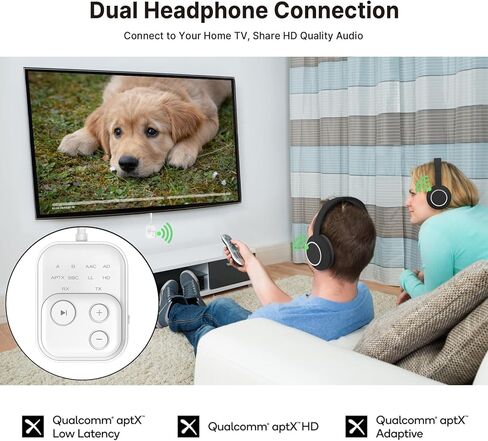 Bluetooth Transmitter Receiver, 3.5mm Auxiliary Jack Bluetooth Adapter with Qualcomm aptX Adaptive, Ideal for Airplanes, Gyms, Cars, and TVs, Supports 2 AirPods/Headphones in Saudi Arabia