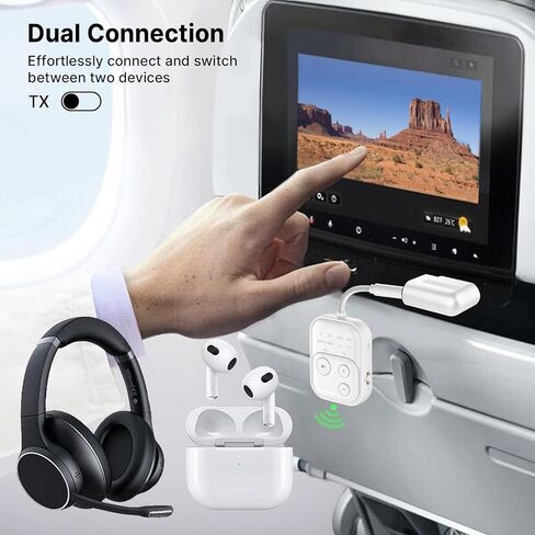 Bluetooth Transmitter Receiver, 3.5mm Auxiliary Jack Bluetooth Adapter with Qualcomm aptX Adaptive, Ideal for Airplanes, Gyms, Cars, and TVs, Supports 2 AirPods/Headphones in Saudi Arabia