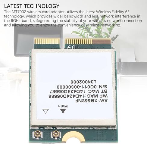 بطاقة الشبكة اللاسلكية Yunseity MT7902، 2400 ميجا بت في الثانية واي فاي 6E Band 2.4 جيجا هرتز 5 جيجا هرتز 6 جيجا هرتز 5.2 M.2 محول، مع اتصال ثابت، للكمبيوتر المحمول المكتبي 10 11 in Saudi Arabia