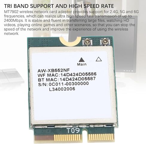 بطاقة الشبكة اللاسلكية Yunseity MT7902، 2400 ميجا بت في الثانية واي فاي 6E Band 2.4 جيجا هرتز 5 جيجا هرتز 6 جيجا هرتز 5.2 M.2 محول، مع اتصال ثابت، للكمبيوتر المحمول المكتبي 10 11 in Saudi Arabia