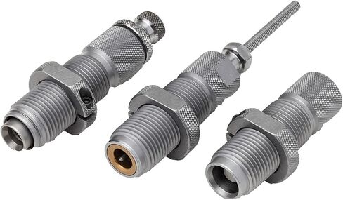 Hornady Custom Grade New Dimension 3-Die Set - معدات إعادة تحميل خاصة بالعيار للرافعات اليدوية ذات الحجم الكامل، وقوالب الجلوس، وحلقات Sure-Loc، وصندوق التخزين in Saudi Arabia