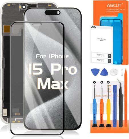 استبدال شاشة AGCUT OLED لهاتف iPhone 15 Pro Max لشاشة iPhone 15 Pro Max LCD A2849، A3105، A3106، A3108 جزء إصلاح تجميع شاشة LCD تعمل باللمس مع فيلم واقي + أدوات in Kuwait