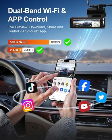 كاميرا أمامية خلفية بدقة 4K، كاميرا داش مزدوجة للسيارات مدمجة بتردد 5 جيجاهرتز/2.4 جيجاهرتز واي فاي GPS مع مستشعر G، شاشة مراقبة وقوف السيارات 24 ساعة، تسجيل حلقة WDR رؤية ليلية 170 درجة، زاوية عرض، تحكم في التطبيق، بطاقة SD سعة 64 جيجابايت مجانًا in Kuwait