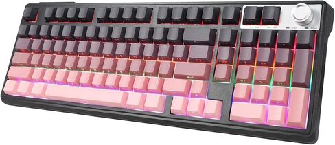 HUO JI Wireless Mechanical Gaming Keyboard with Knob, Bluetooth 5.0/2.4GHz/USB-C Wired, Hot Swappable Red Switches, Anti-Ghosting, Led Backlit, 96% Computer Keyboard for PC Gamer, Pink in Saudi Arabia