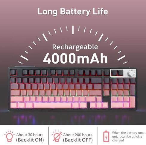HUO JI Wireless Mechanical Gaming Keyboard with Knob, Bluetooth 5.0/2.4GHz/USB-C Wired, Hot Swappable Red Switches, Anti-Ghosting, Led Backlit, 96% Computer Keyboard for PC Gamer, Pink in Saudi Arabia