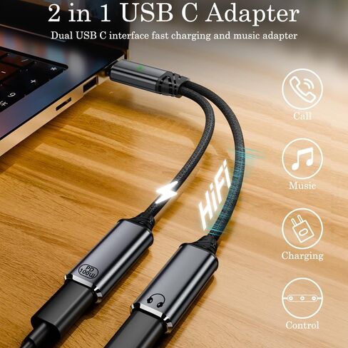 موزع AuviPal USB C، محول سماعة رأس وشاحن USB C مزدوج، كابل دونجل صوت 2 في 1 من النوع C مع شحن PD 100 واط للهواتف الذكية والأجهزة اللوحية وأجهزة الكمبيوتر المحمولة والمزيد - رمادي in Saudi Arabia
