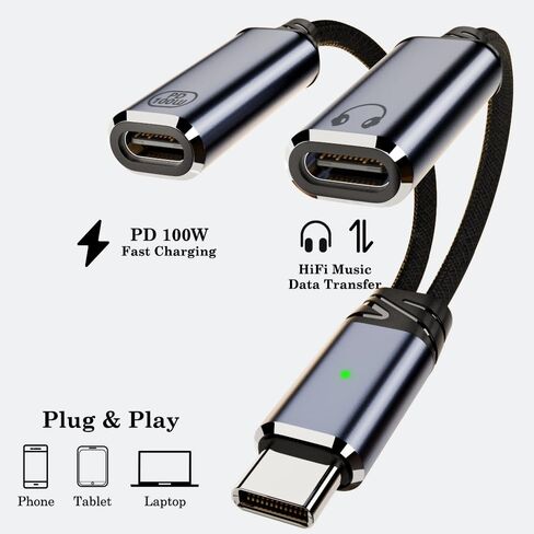 موزع AuviPal USB C، محول سماعة رأس وشاحن USB C مزدوج، كابل دونجل صوت 2 في 1 من النوع C مع شحن PD 100 واط للهواتف الذكية والأجهزة اللوحية وأجهزة الكمبيوتر المحمولة والمزيد - رمادي in Saudi Arabia