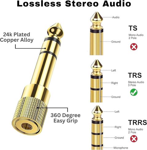 MASTERLINK 1/8 بوصة (1/4 بوصة) ذكر إلى 3.5 مم (1/8 بوصة) محول مقبس صوت ستيريو أنثى لكابل Aux، مضخم الجيتار، سماعة الرأس، عبوتان in Saudi Arabia
