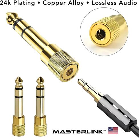 MASTERLINK 1/8 بوصة (1/4 بوصة) ذكر إلى 3.5 مم (1/8 بوصة) محول مقبس صوت ستيريو أنثى لكابل Aux، مضخم الجيتار، سماعة الرأس، عبوتان in Saudi Arabia