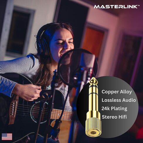 MASTERLINK 1/8 بوصة (1/4 بوصة) ذكر إلى 3.5 مم (1/8 بوصة) محول مقبس صوت ستيريو أنثى لكابل Aux، مضخم الجيتار، سماعة الرأس، عبوتان in Saudi Arabia