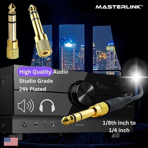 MASTERLINK 1/8 بوصة (1/4 بوصة) ذكر إلى 3.5 مم (1/8 بوصة) محول مقبس صوت ستيريو أنثى لكابل Aux، مضخم الجيتار، سماعة الرأس، عبوتان in Saudi Arabia