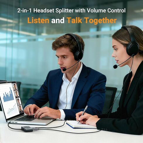 Cubilux 3.5mm Dual Headset Adapter with Volume Control, 1/8" to 2 TRRS Microphone Connector, Double Headphones Audio Splitter for 2 People Meeting, Recording, Online Training, Music Sharing in Saudi Arabia