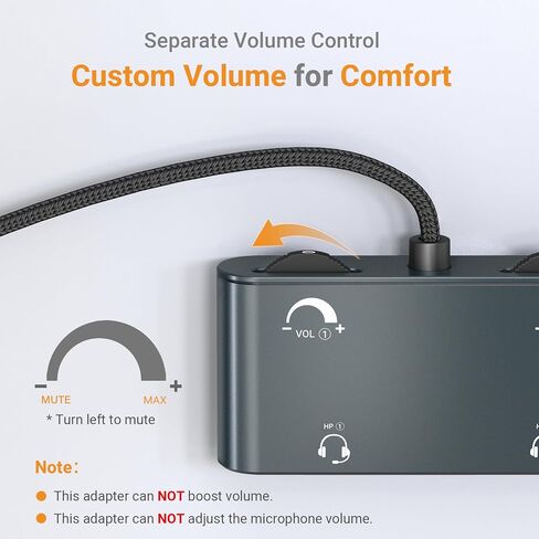 Cubilux 3.5mm Dual Headset Adapter with Volume Control, 1/8" to 2 TRRS Microphone Connector, Double Headphones Audio Splitter for 2 People Meeting, Recording, Online Training, Music Sharing in Saudi Arabia