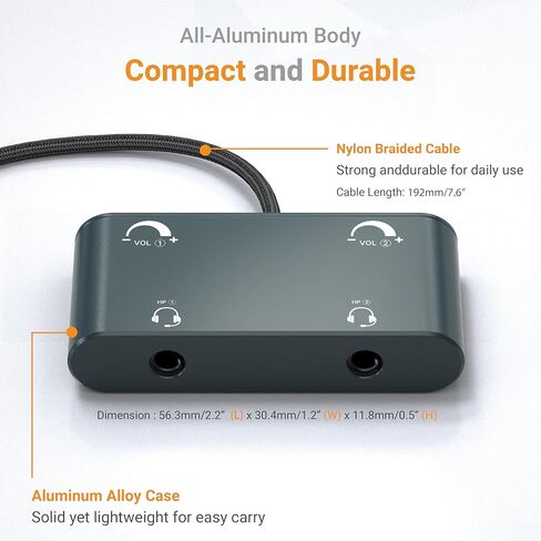 Cubilux 3.5mm Dual Headset Adapter with Volume Control, 1/8" to 2 TRRS Microphone Connector, Double Headphones Audio Splitter for 2 People Meeting, Recording, Online Training, Music Sharing in Saudi Arabia