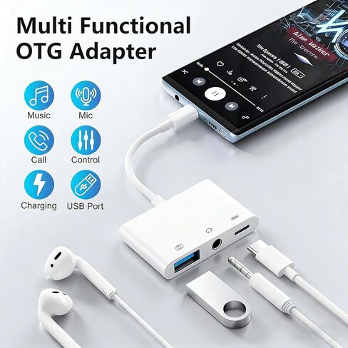 محول صوت OTG من USB C إلى 3.5 مم، مقسم 3 في 1 من النوع C إلى USB مع مقبس سماعة رأس 3.5 مم وشحن سريع 60 وات PD، متوافق مع iPhone 16/15 وiPad Pro وMacBook والمزيد in Saudi Arabia