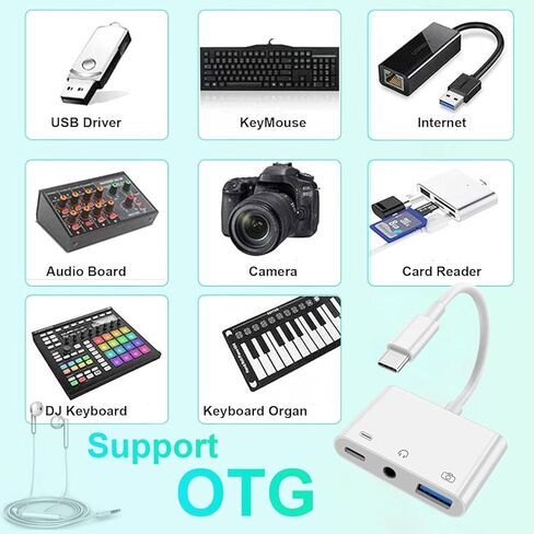 محول صوت OTG من USB C إلى 3.5 مم، مقسم 3 في 1 من النوع C إلى USB مع مقبس سماعة رأس 3.5 مم وشحن سريع 60 وات PD، متوافق مع iPhone 16/15 وiPad Pro وMacBook والمزيد in Saudi Arabia