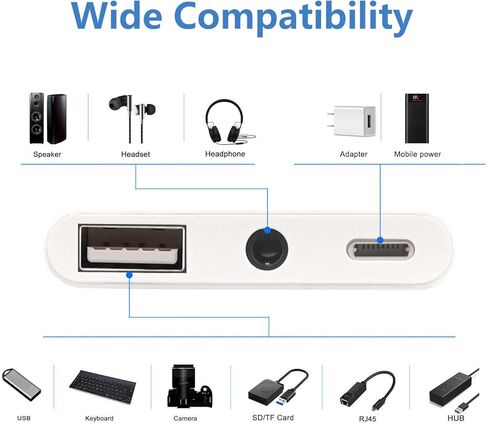 محول صوت OTG من USB C إلى 3.5 مم، مقسم 3 في 1 من النوع C إلى USB مع مقبس سماعة رأس 3.5 مم وشحن سريع 60 وات PD، متوافق مع iPhone 16/15 وiPad Pro وMacBook والمزيد in Saudi Arabia